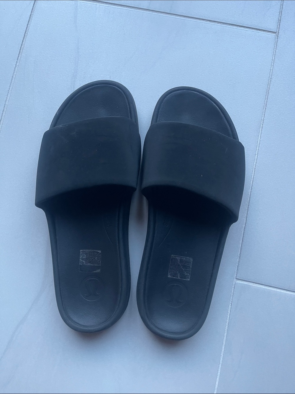lululemon athletica Black Logo-Embossed Slide Sandals